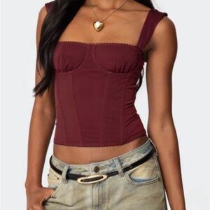 Edikted Burgundy Corset Tank Top